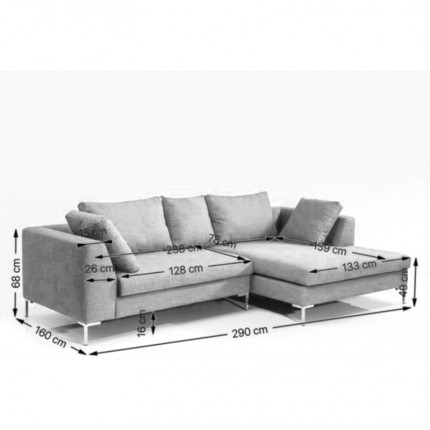 Canapé d'angle Gianna 290cm droite velours gris Kare Design