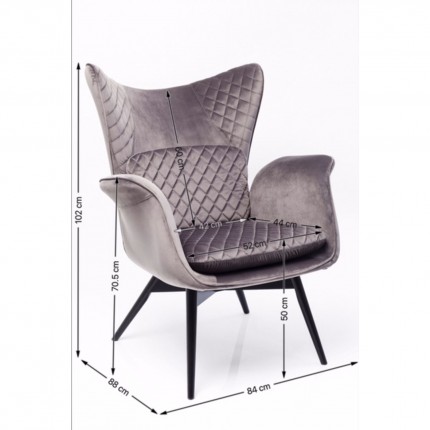 Fauteuil Tudor velours gris Kare Design