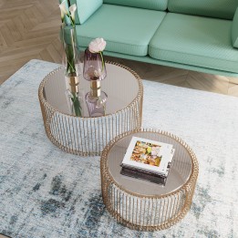 Tables basses rondes Wire laiton set de 2 Kare Design