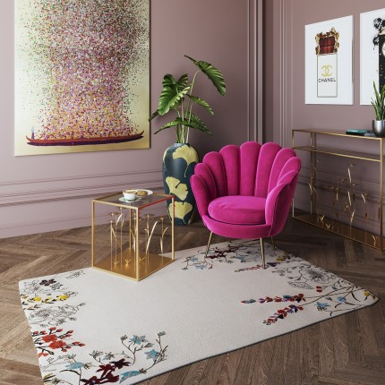 Fauteuil Water Lily velours fuchsia et acier doré Kare Design