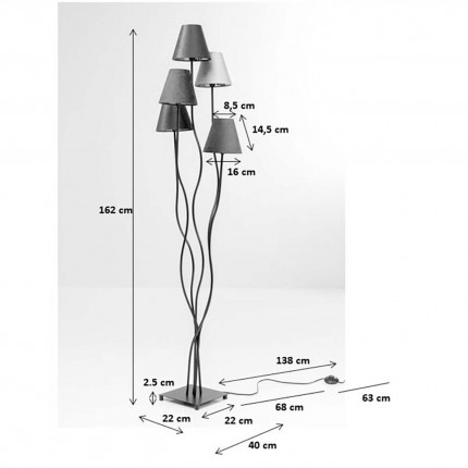 Lampadaire Flexible 5 bras 163cm rose Kare Design