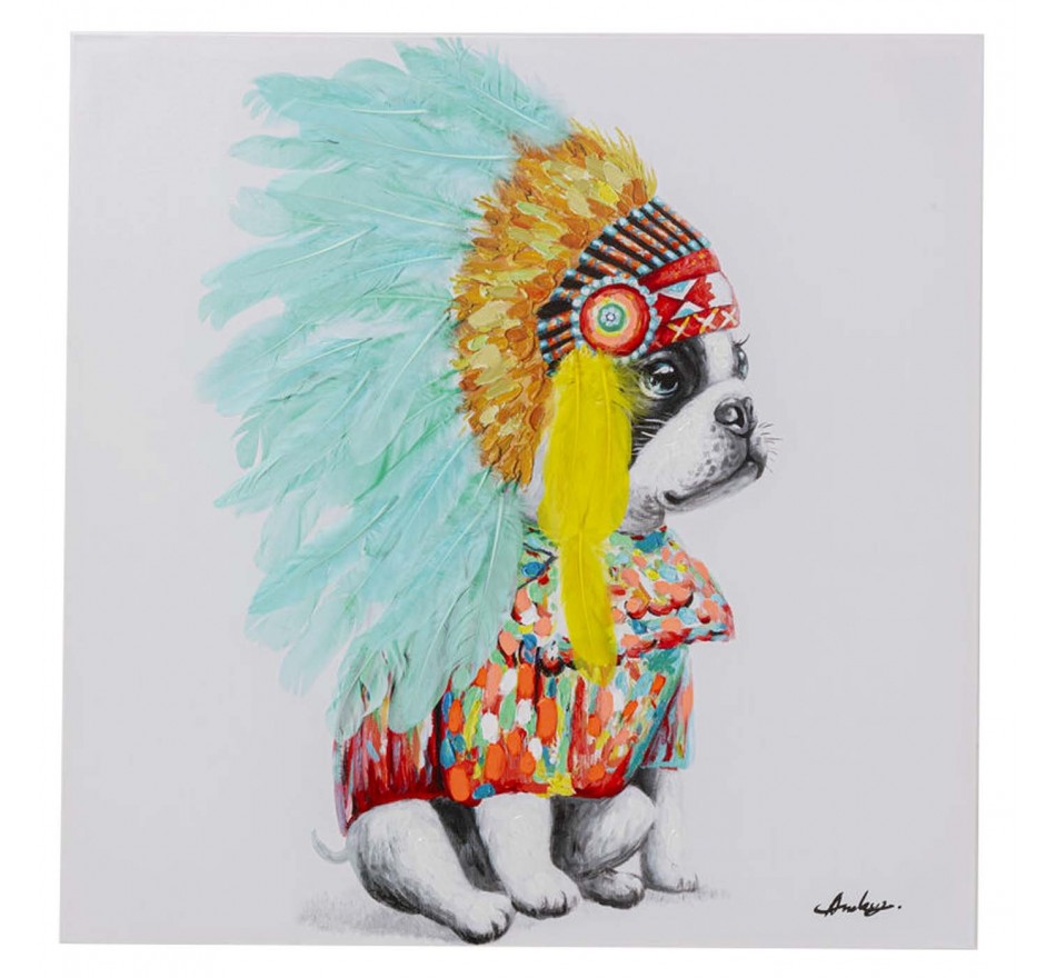 Tableau bouledogue coiffe indienne 80x80cm Kare Design Tableau bouledogue coiffe indienne 80x80cm Kare Design