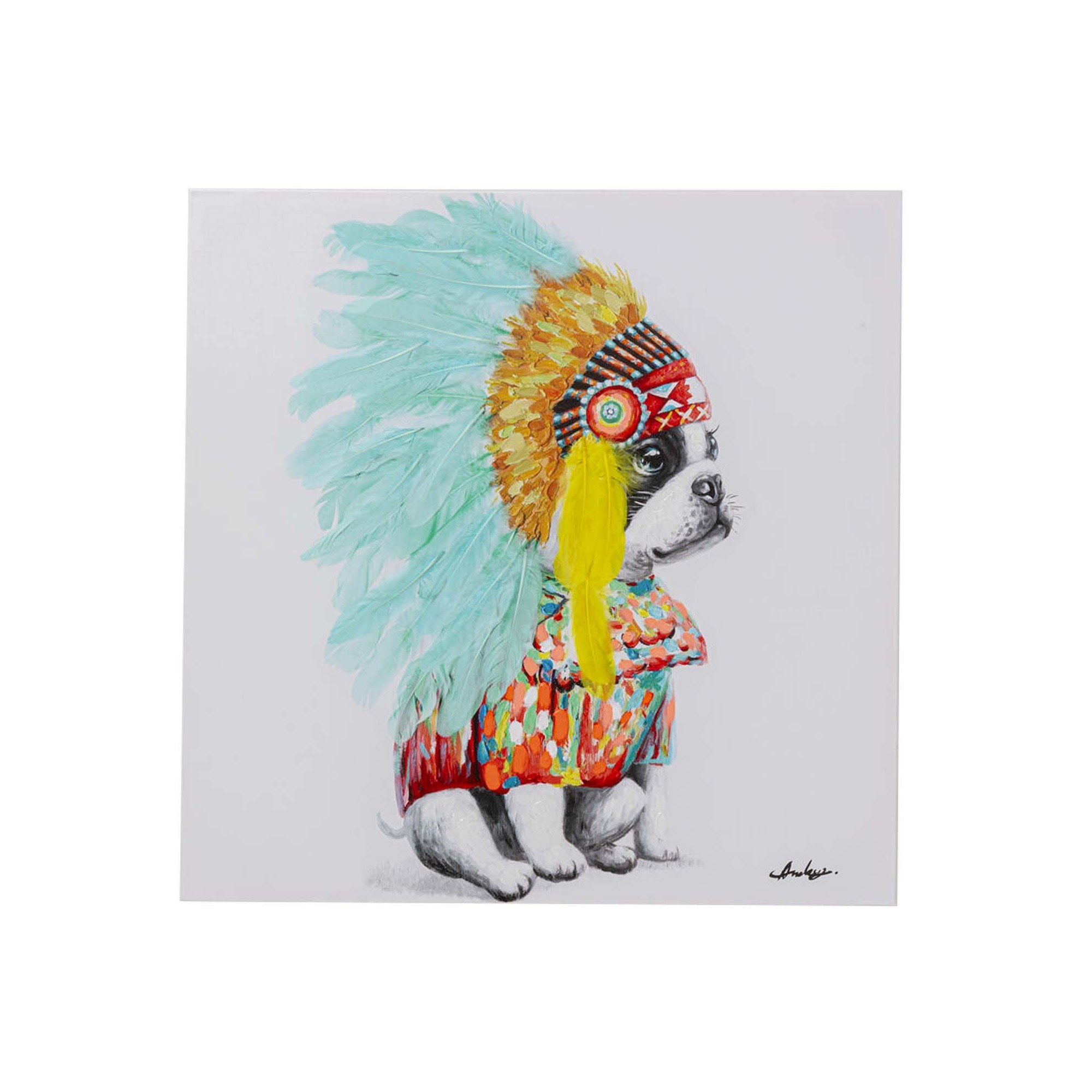 Tableau bulldog coiffe indienne 80x80cm Kare Design