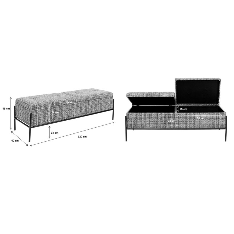 Banc-coffre Iceland blanc et noir 120x40cm Kare Design