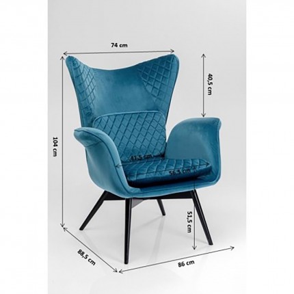 Fauteuil Tudor velours bleu pétrole Kare Design
