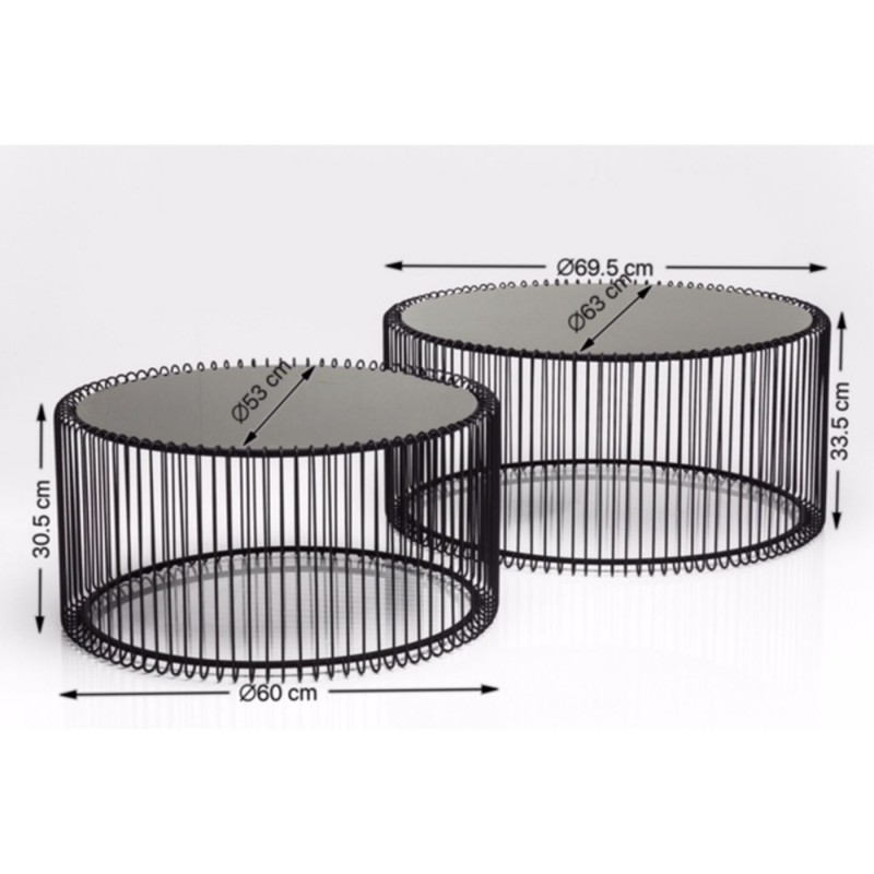Tables basses rondes Wire noires effet marbre set de 2 Kare Design
