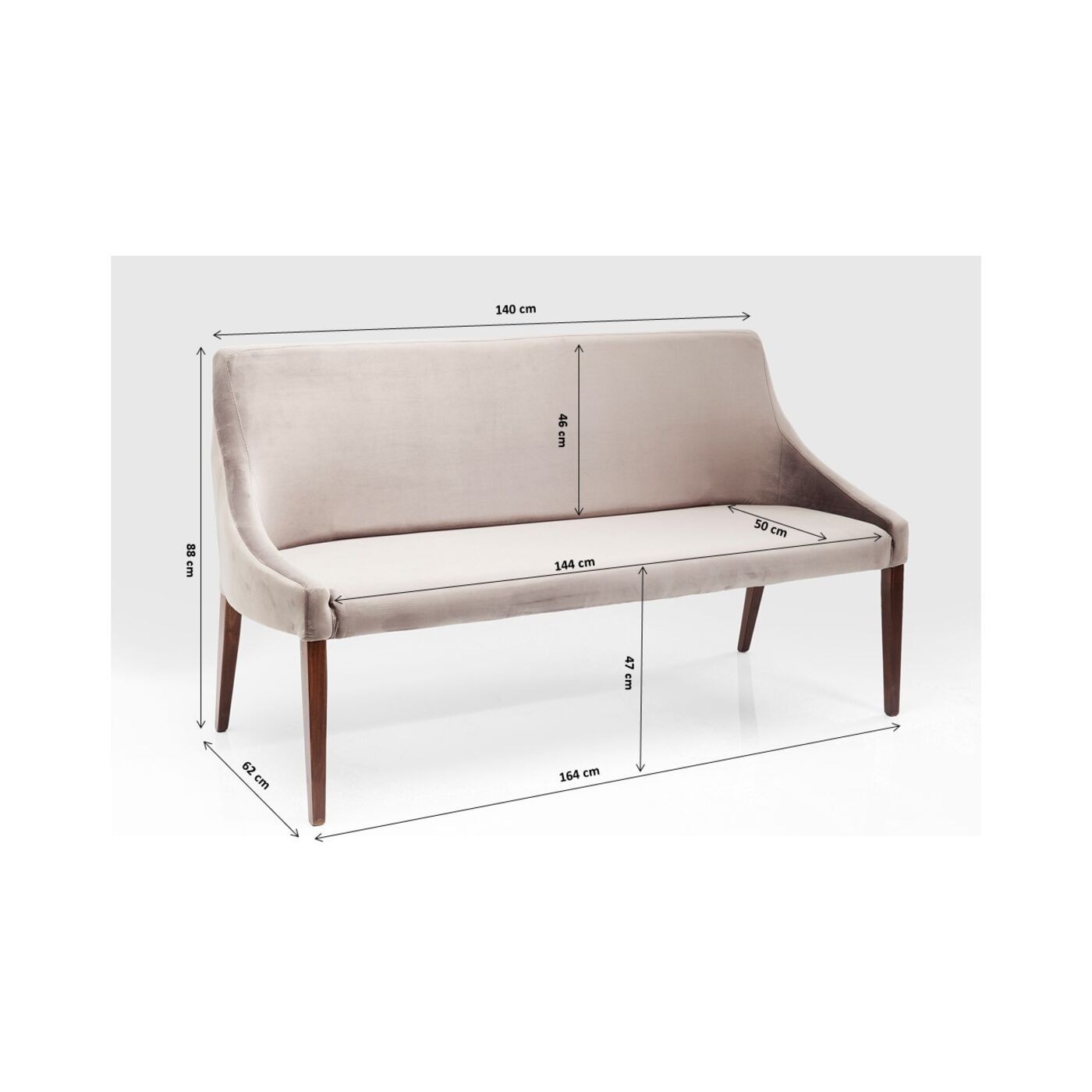 Banquette Mode sans accoudoirs velours rose Kare Design
