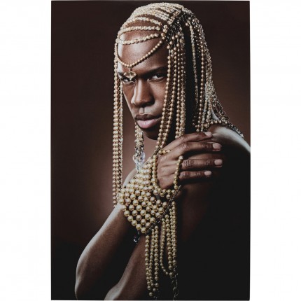 Tableau en verre homme africain perles 100x150cm Kare Design
