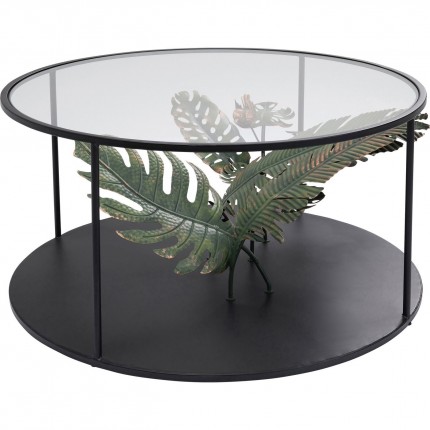 Table basse noire feuilles tropicales 80cm Kare Design