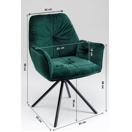 Chaise avec accoudoirs Mila velours vert Kare Design