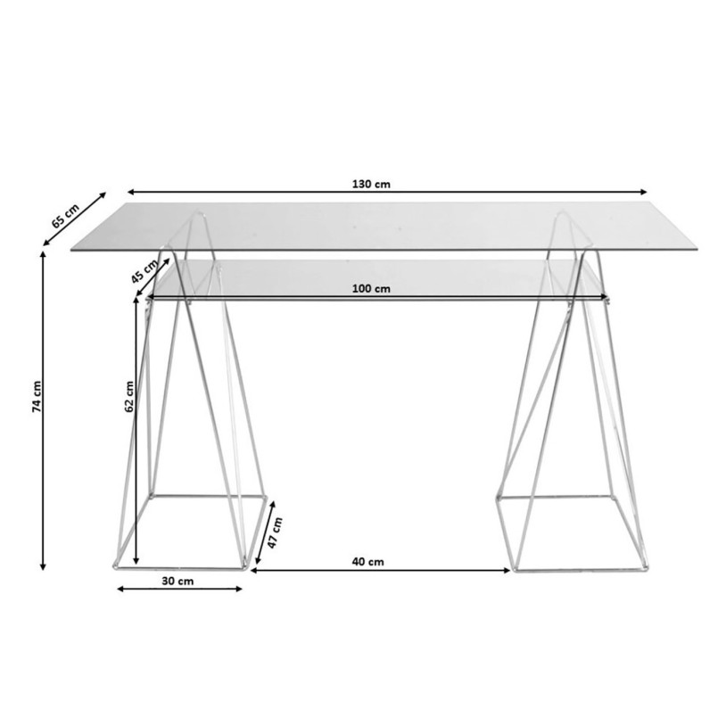 Bureau en verre Polar 135x65cm chromé Kare Design