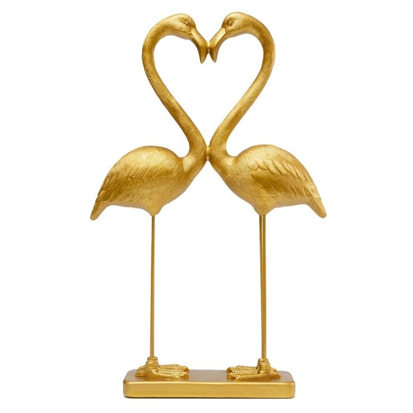 Déco couple cœur flamants dorés 39cm Kare Design