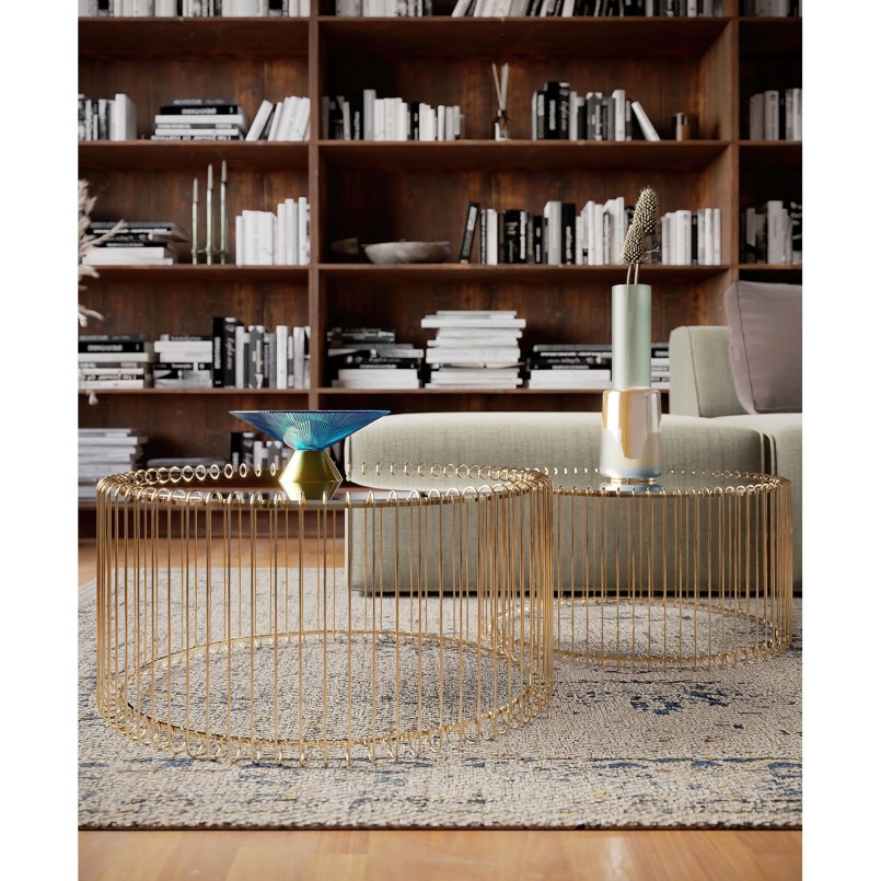 Tables basses rondes Wire laiton set de 2 Kare Design