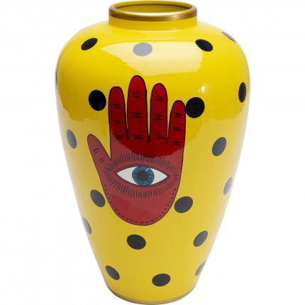 Vase Fatima jaune main rouge 38cm Kare Design