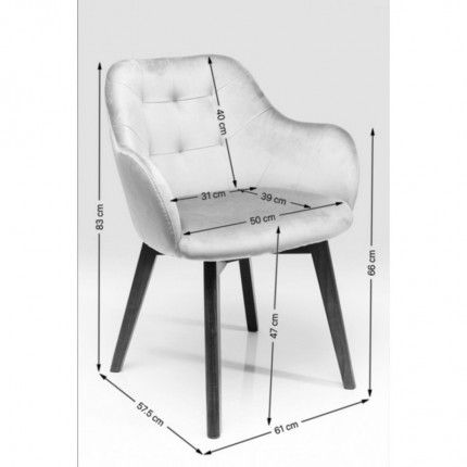 Chaise avec accoudoirs Lady velours stitch gris Kare Design