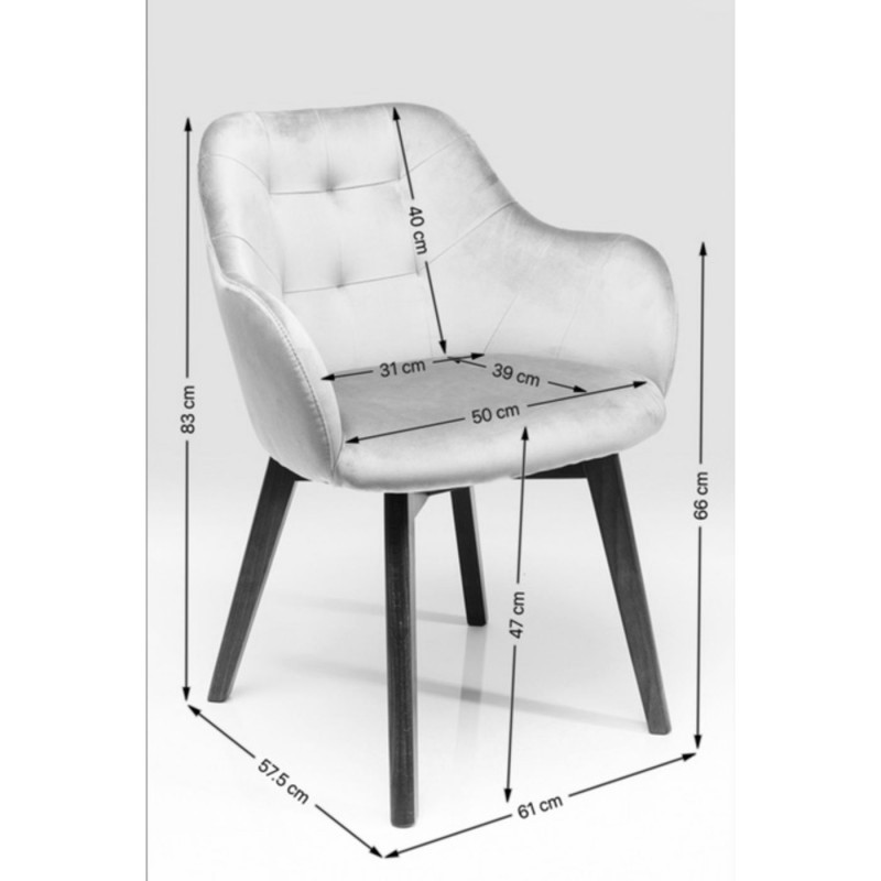 Chaise avec accoudoirs Lady pieds bruns gris argenté Kare Design
