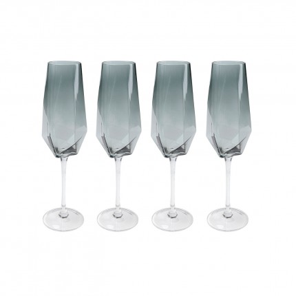 Flûtes à champagne Diamond fumé set de 4 Kare Design
