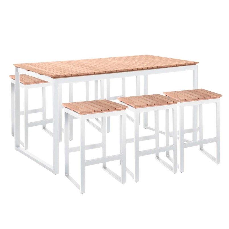 Ensemble de jardin table et 6 tabourets Pisa blanc Gescova