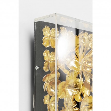 Tableau 3D fleurs dorées 80x80cm Kare Design