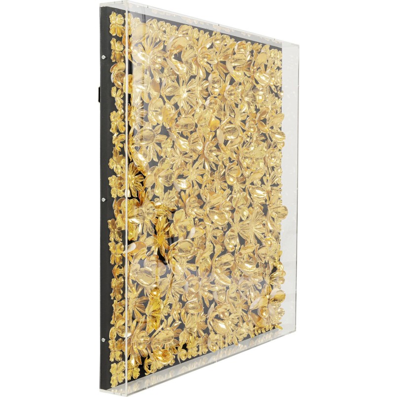 Tableau 3D fleurs dorées 80x80cm Kare Design
