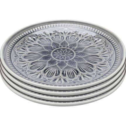Assiettes Sicilia Mandala grises 21cm set de 4 Kare Design