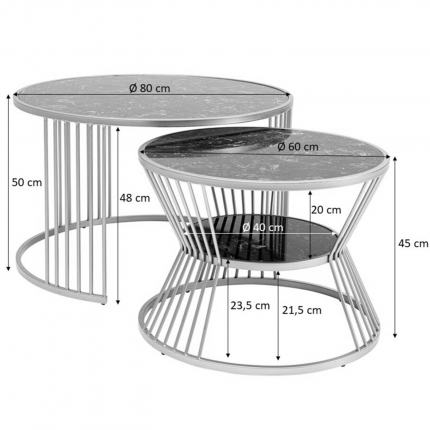 Tables basses Roma set de 2 noires Kare Design