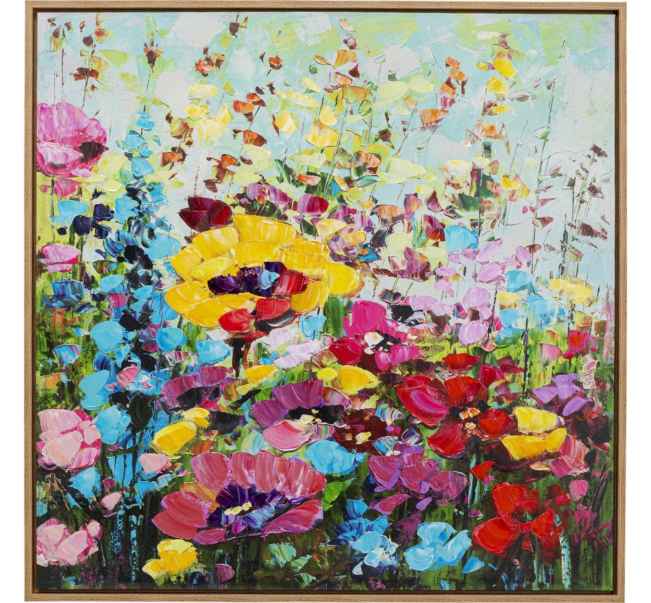 Peinture Frame champ de fleurs 100x100cm Kare Design