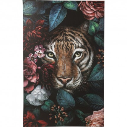Peinture tigre fleurs 90x140cm Kare Design