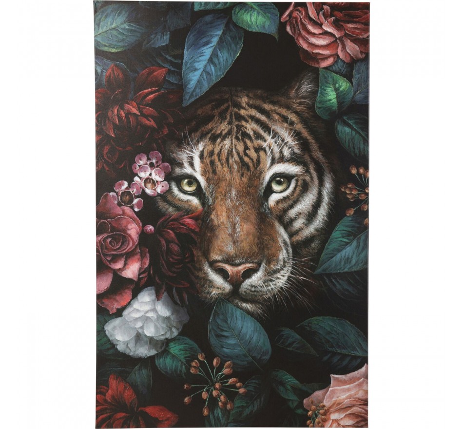 Peinture tigre fleurs 90x140cm Kare Design