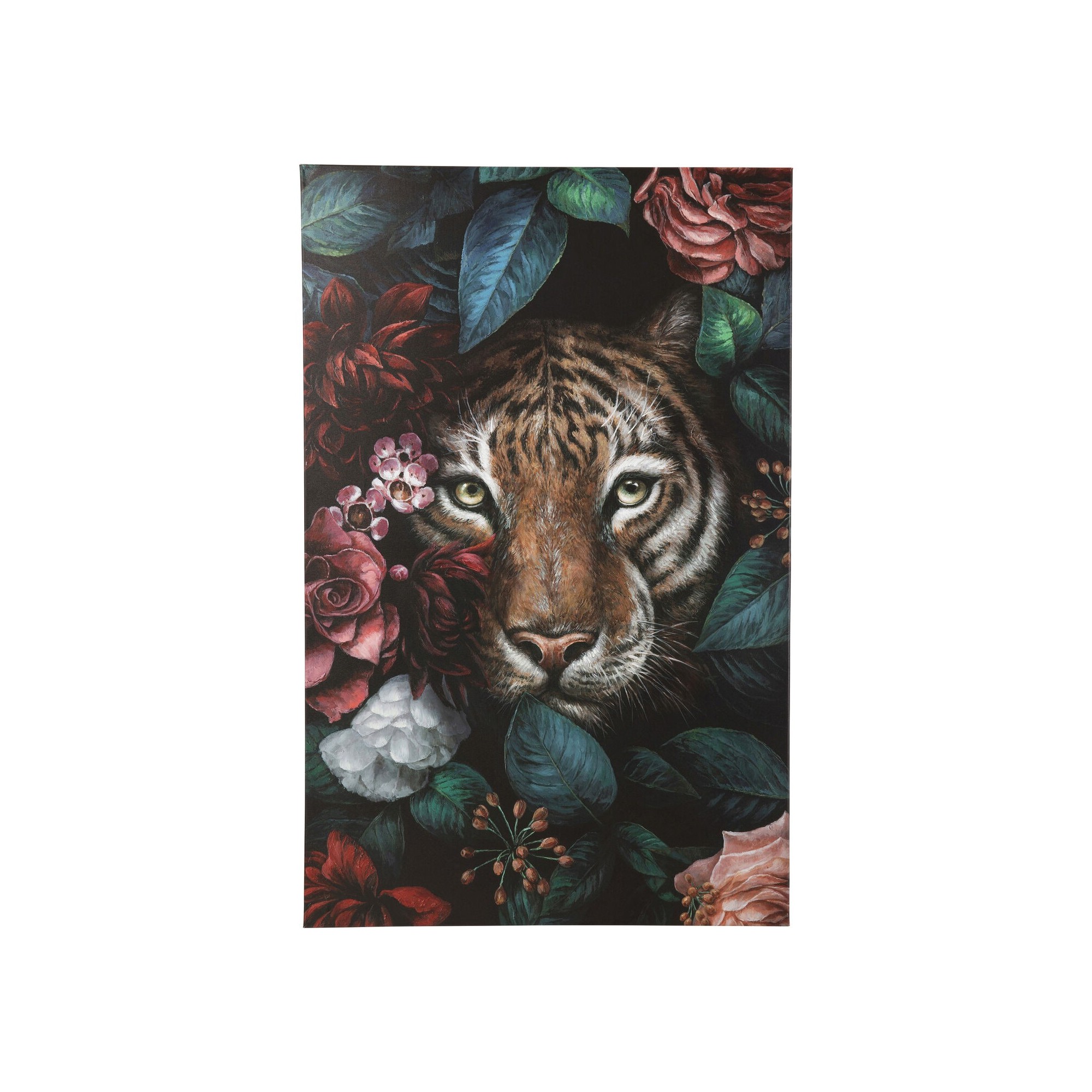 Peinture tigre fleurs 90x140cm Kare Design