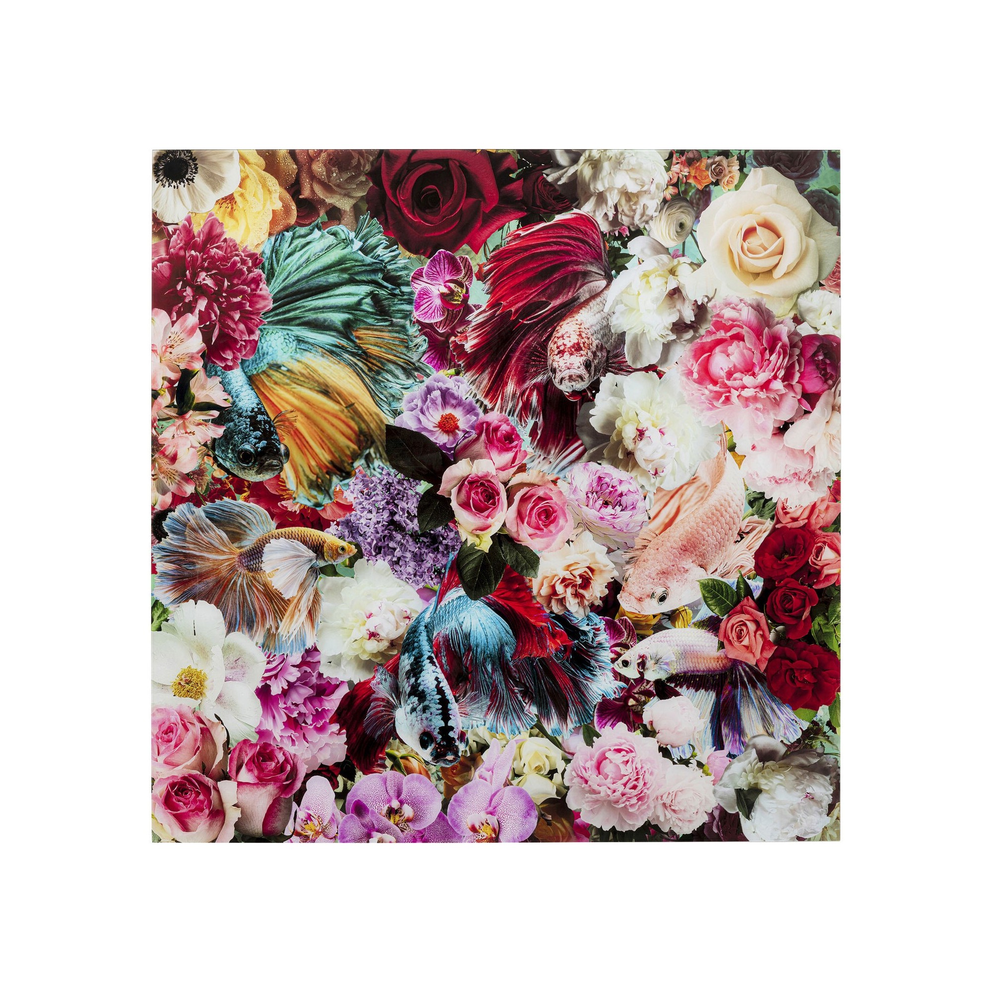 Tableau en verre poissons et fleurs 120x120cm Kare Design