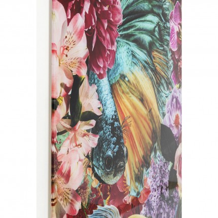 Tableau en verre poissons et fleurs 120x120cm Kare Design