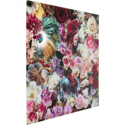 Tableau en verre poissons et fleurs 120x120cm Kare Design