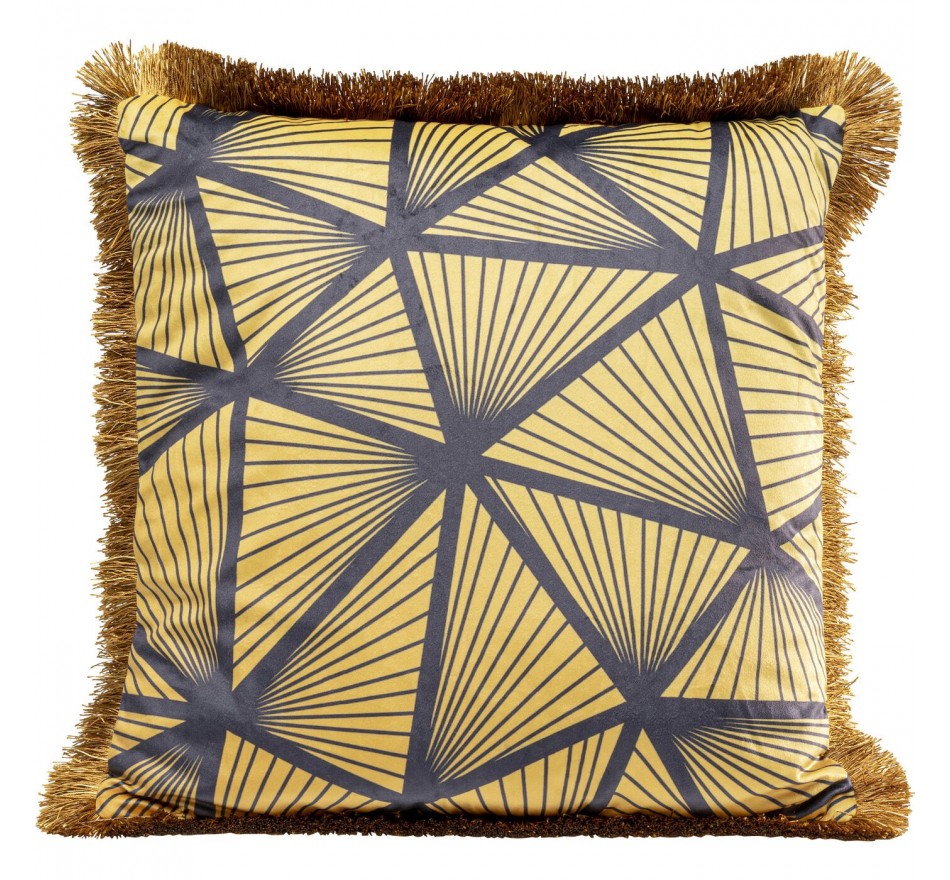 Coussin à franges jaune et noir Kare Design