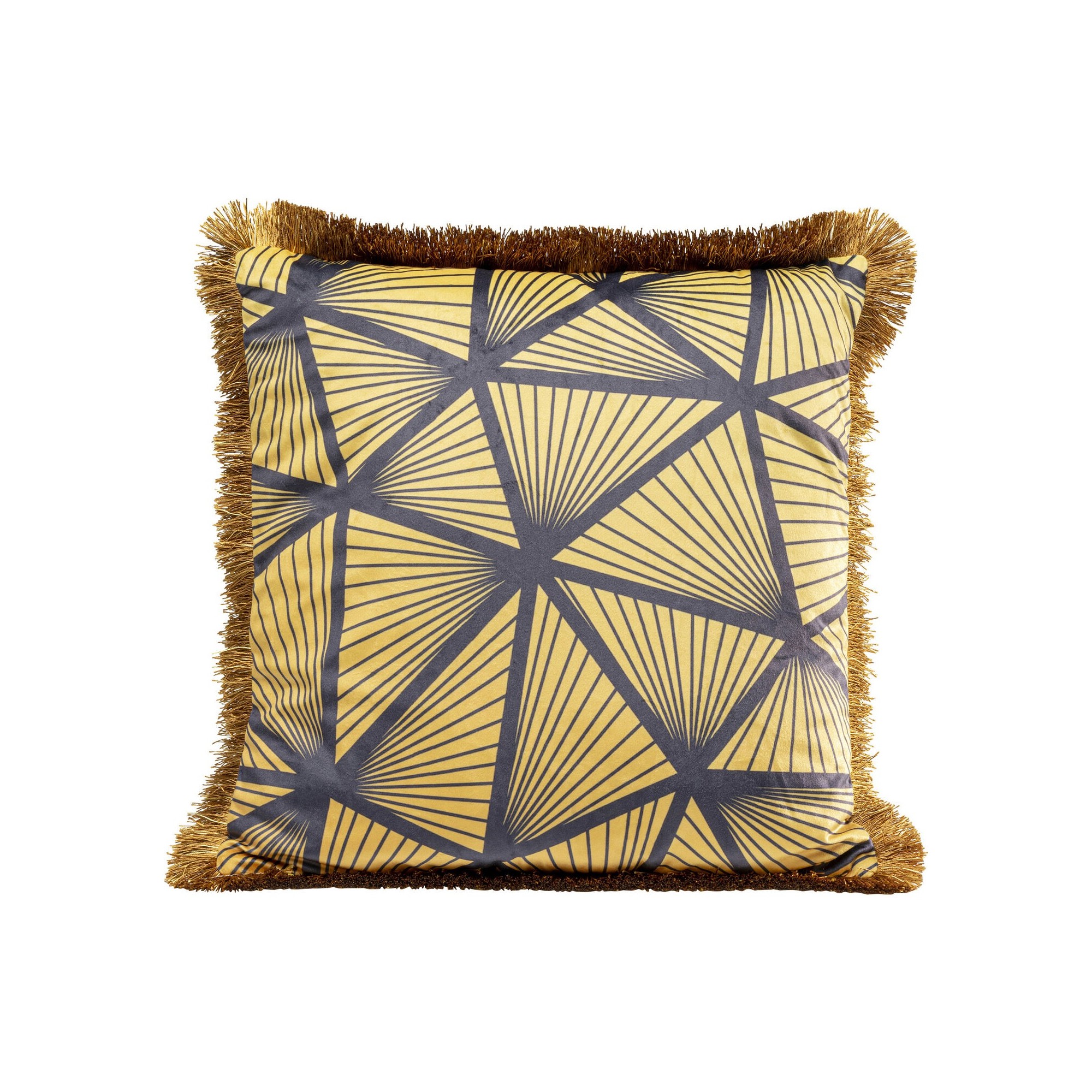 Coussin à franges jaune et noir Kare Design