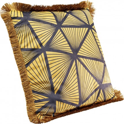 Coussin à franges jaune et noir Kare Design