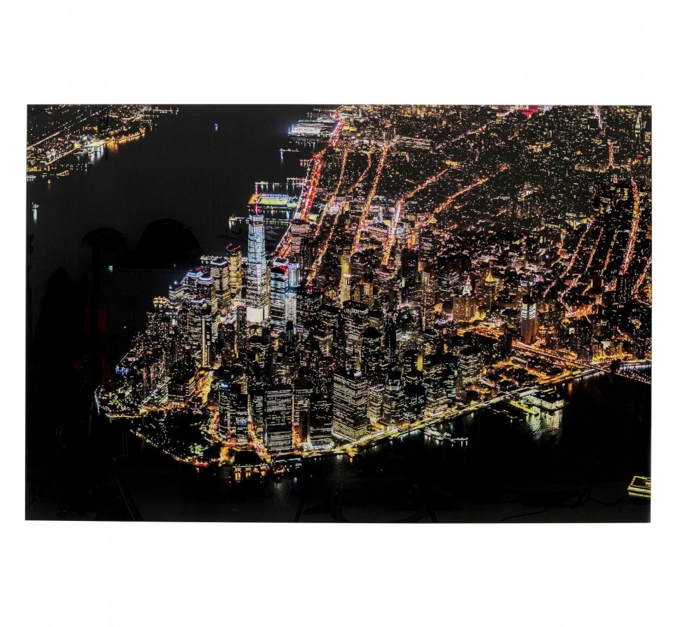 Tableau en verre ville portuaire nuit 180x120cm Kare Design
