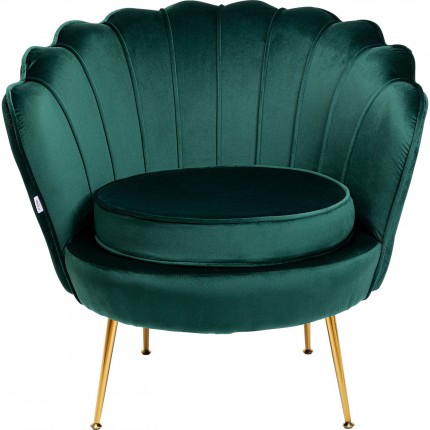 Fauteuil Water Lily velours vert et acier doré Kare Design