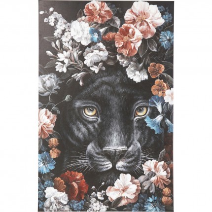 Peinture panthère noire fleurs 90x140cm Kare Design