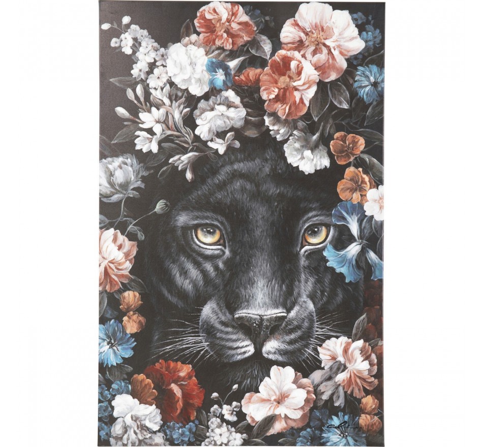 Peinture panthère noire fleurs 90x140cm Kare Design