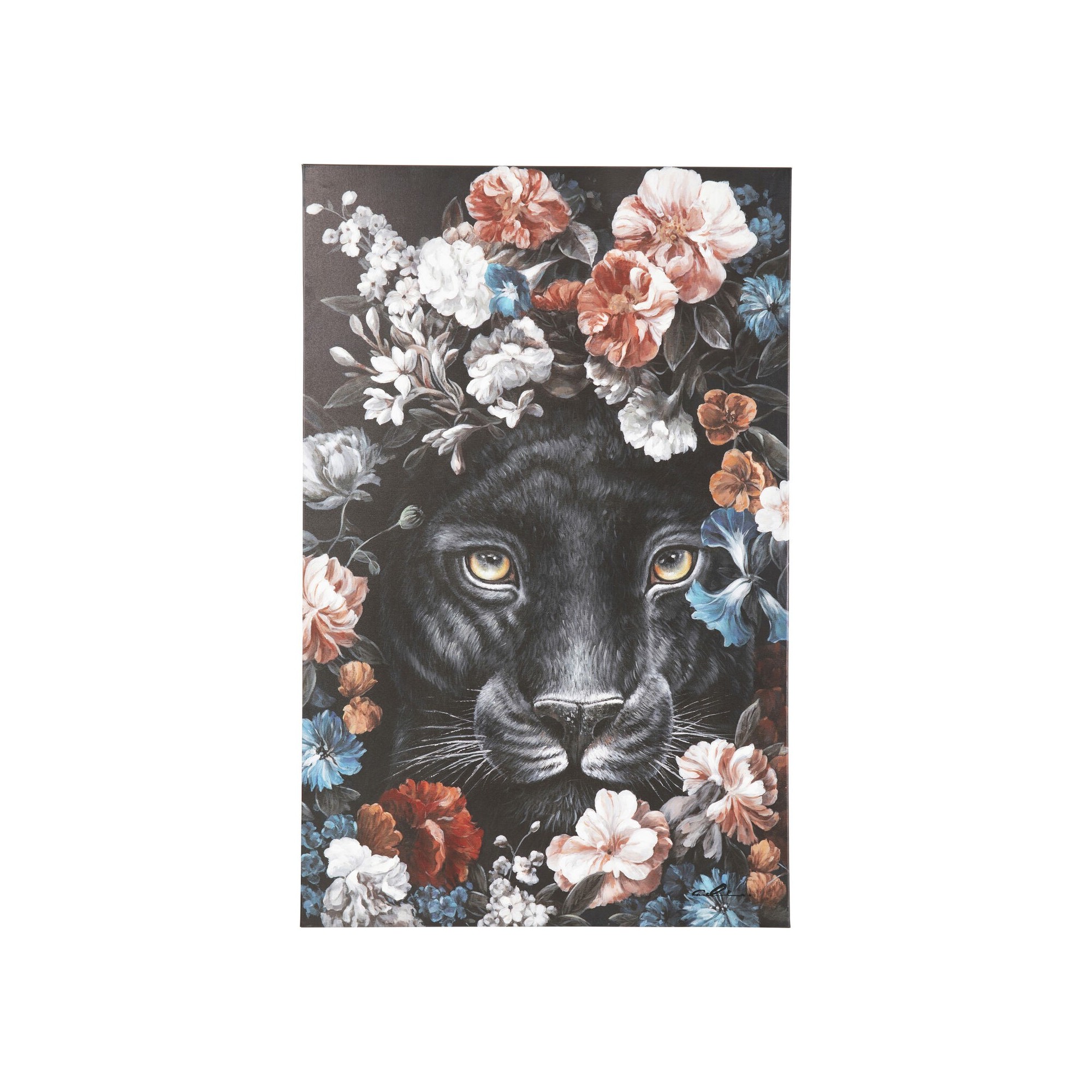 Peinture panthère noire fleurs 90x140cm Kare Design