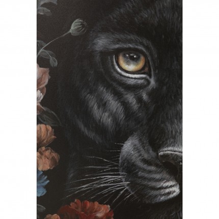 Peinture panthère noire fleurs 90x140cm Kare Design