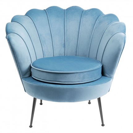 Fauteuil Water Lily velours bleu et acier noir Kare Design