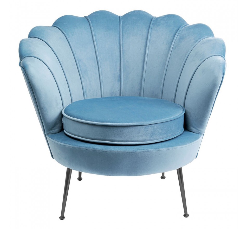 Fauteuil Water Lily velours bleu et acier noir Kare Design