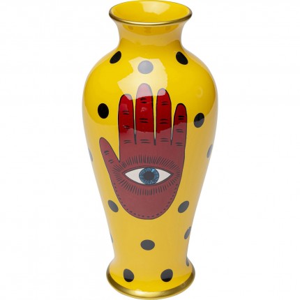 Vase Fatima jaune main rouge 37cm Kare Design