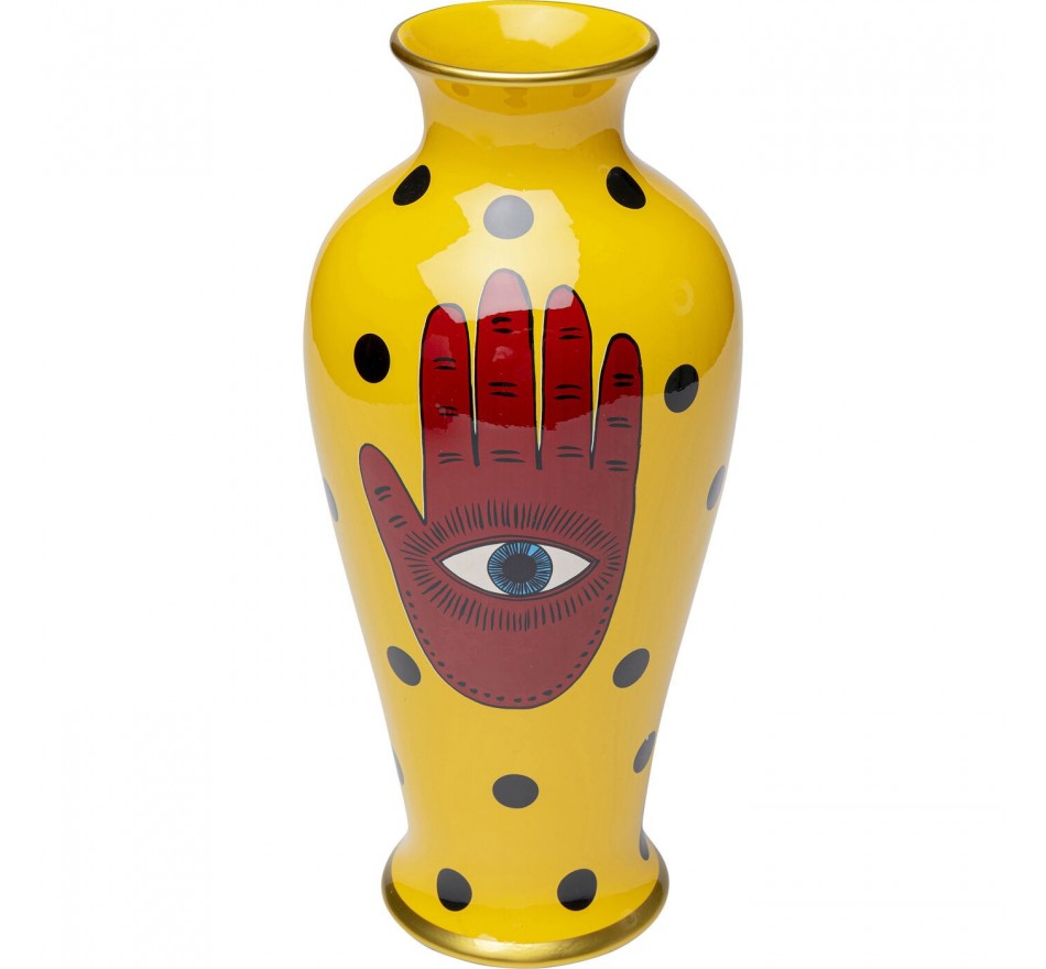 Vase Fatima jaune main rouge 37cm Kare Design