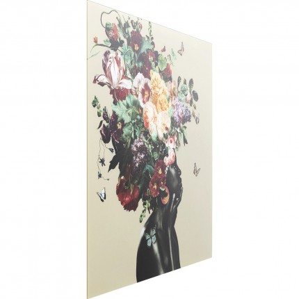 Tableau en verre femme fleurs 100x100cm beige Kare Design