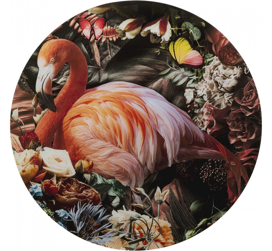 Tableau en verre flamant rose et fleurs 100cm Kare Design