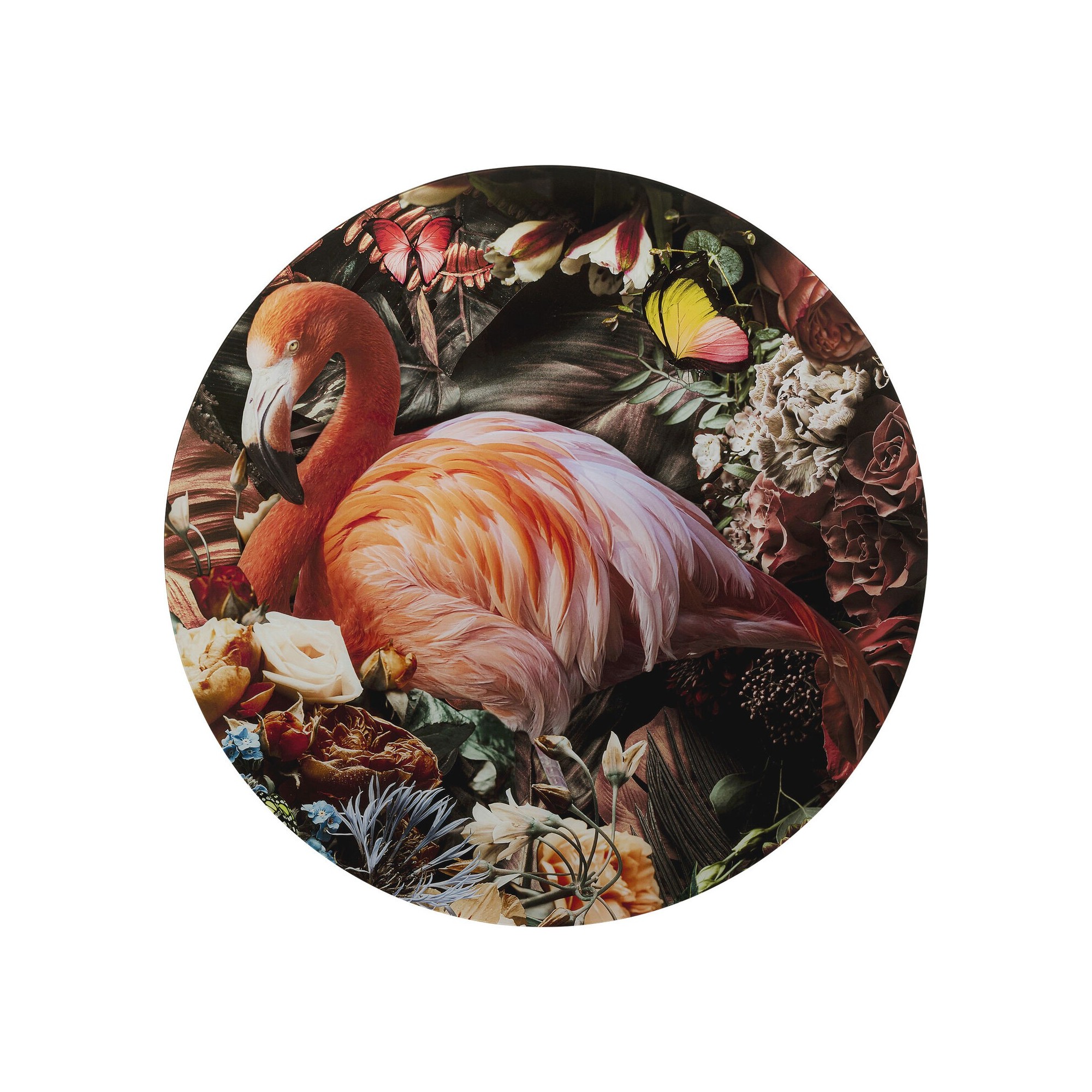 Tableau en verre flamant rose et fleurs 100cm Kare Design