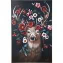 Peinture cerf fleurs 90x140cm Kare Design